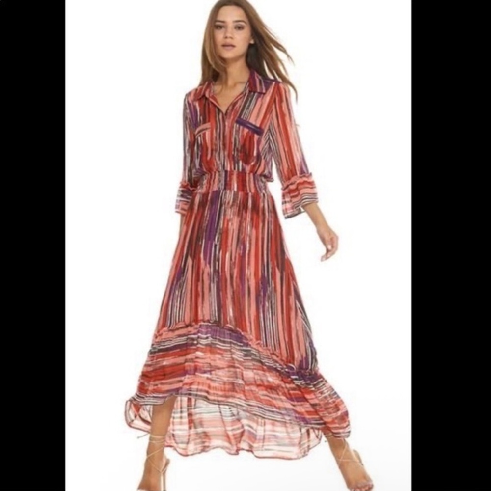 Misa Los Angeles Ofelia Striped Chiffon Long Shirt Dress